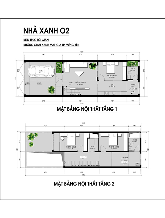 Thiết kế nhà xanh 2 tầng 