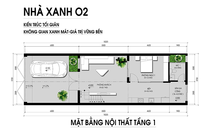 Thiết kế nhà xanh 2 tầng 