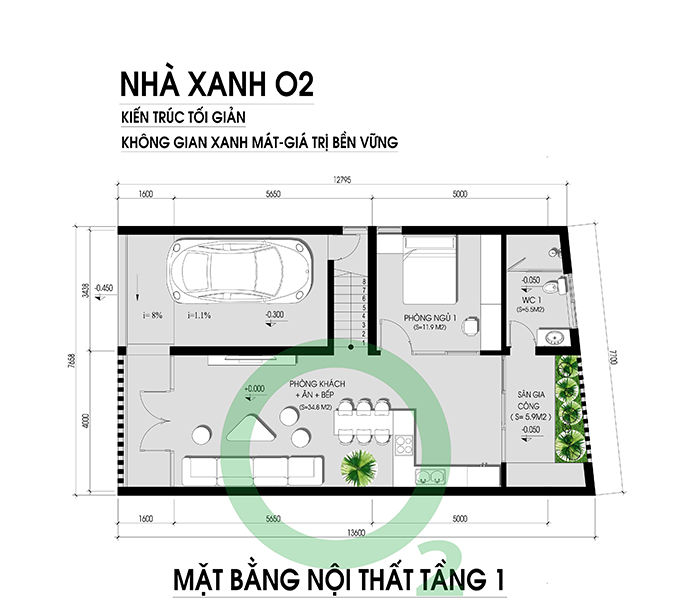Nhà xanh 2 tầng 