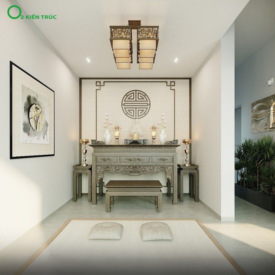 Thiết kế nhà 2 tầng có phòng thờ tầng 1