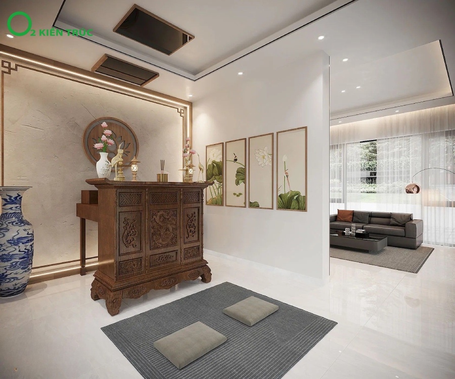 Thiết kế nhà 2 tầng có phòng thờ tầng 1
